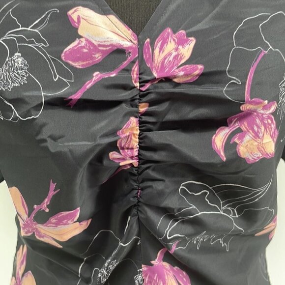 CLUB Monaco NWT Ruched Flutter Sleeve Top floral career shirt sz small - Picture 9 of 12